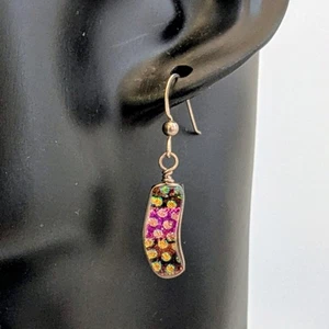 Dichroic Fused Glass Dangle Sterling Earrings Handmade Artisan 7/8" - Picture 1 of 6