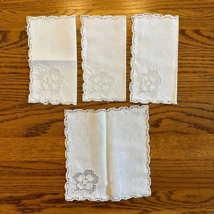 White Linen Doilies with Floral Design, Set of 4 - Picture 1 of 3