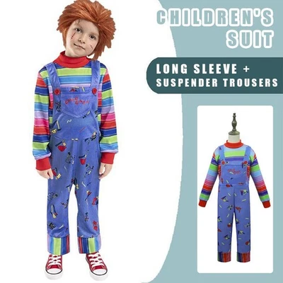 Halloween Boys Girls Horror Costume Chucky Toddlers Doll Kids Fancy Dress Outfit