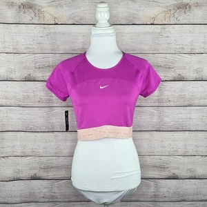 Nike Pro Fire Pink Dri-Fit Cropped T-Shirt Top Medium Tight Fit Athletic Neu mit Etikett - Bild 1 von 8