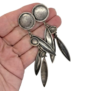 OOAK UK Designer PM Sterling Silver c1990 4.5" Long Drop Dangle Earrings 24.21g - Picture 1 of 6