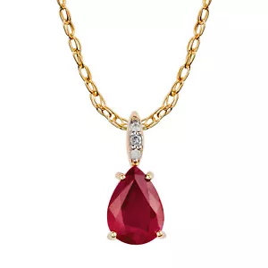 Collar colgante lágrima de rubí y diamante en forma de pera genuino de 10 K - Imagen 1 de 5