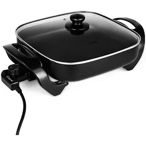 12'' Electric Skillet Glass Cover Home Kitchen Cooking Non Stick Fry Cook, Black - Picture 1 of 7