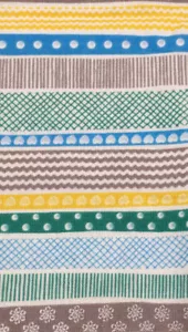 Quilting Treasures Fabric Blue Yellow Rick Rack Print Grey Green Stripe 1/2 Yard - Picture 1 of 4