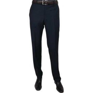 Men's MANTONI Flat Front Pants 100% Wool Super 140's Classic Fit 40901 Navy Blue - Picture 1 of 8