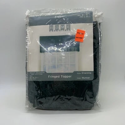 Home Essentials Fringed Chenille Topper Curtain  60" W x 15" L Hunter Green NWOT - Image 1 of 4