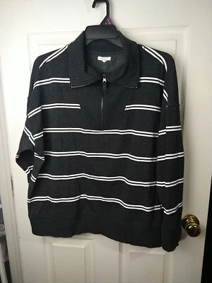 Sudadera Maurices Mujer 1X Willowsoft Gris Blanco Rayas 1/4 Cremallera Foto 1 de 4