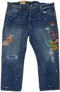 Polo Ralph Lauren Big Tall Hampton Relaxed Straight Patches Jeans 46B X 32 NWT - Picture 1 of 3