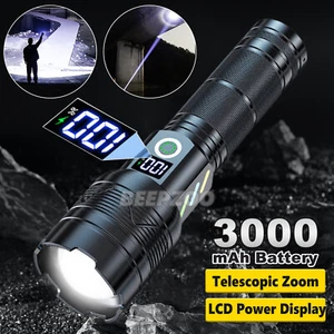 Hunting Torch LED Flashlight Rechargeable Battery % Display Super Bright USB - Picture 1 of 10