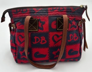 Vintage Dooney & Bourke Canvas Purse Handbag Navy & Red Ducks Hearts Stars - Picture 1 of 8