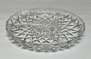 Vintage Clear Glass Crystal Candy Nut Relish Diamond Pattern Divided Dish - Picture 1 of 3