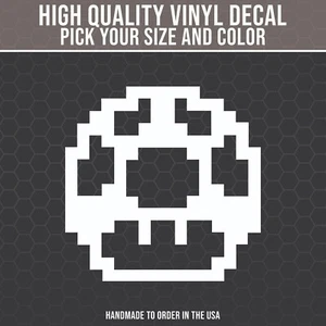 Mario Mushroom Pixel Decal for Car Gaming Decal, Super Mario Sticker, 1-Up Decal - Picture 1 of 6