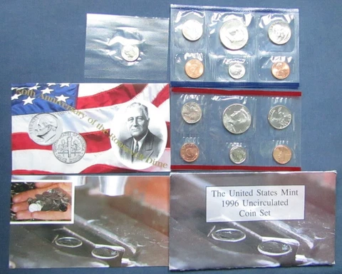 1996 U.S. Mint Uncirculated Coin Set 11 Coin Set P & D & "W" Dime Included Cover