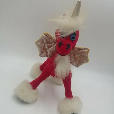 Red Pegasus Flying Horse Unicorn White Tail  Mane Silver Wings Vintage Plush - Image 1 of 4