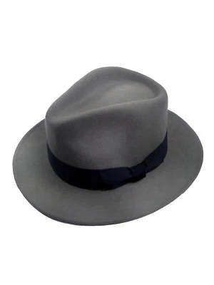1940s Forties Style Light Grey Pure Wool Felt Mens Fedora Hat Large Brim Trilby