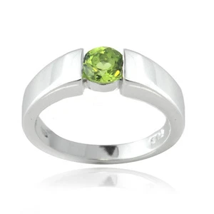 925 Sterling Silver Genuine Peridot Solitaire Ring - Picture 1 of 3