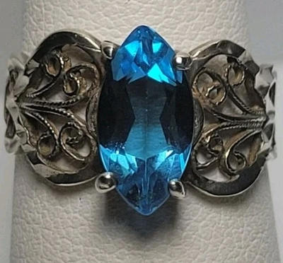 Juego de puntas de topacio azul corte marqués y plata esterlina vintage piedras preciosas talla 6,5 Foto 1 de 4