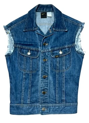 Chaleco vintage LEE Riders calavera pintado a mano denim sin mangas para mujer pequeño años 70’s Foto 1 de 3