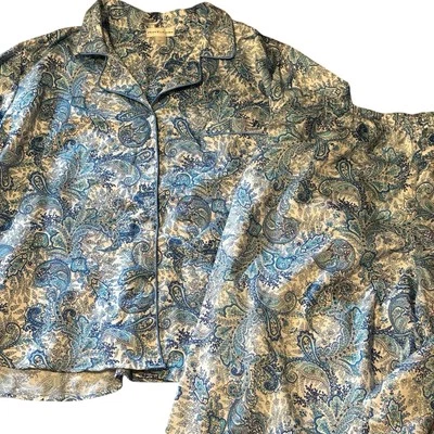 Conjunto de Pijama Miss Elaine Sliky Talla XL Top Pantalones Azul Paisley Estampado Floral Foto 1 de 4