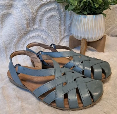Earth Origins Berri Closed Toe Leather Sandals Moroccan Blue Flat Shoes Sz 10 W - Image 1 of 4