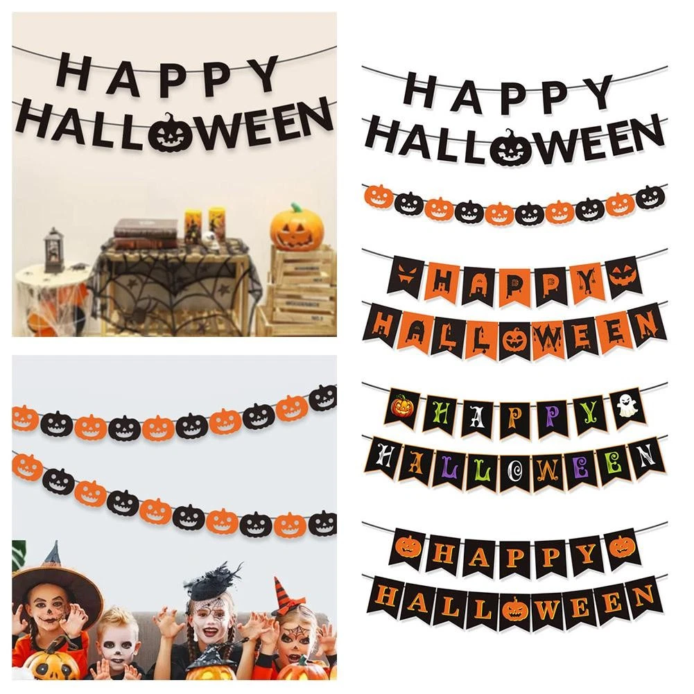 Happy Halloween Banner Vorbespannt – 2,4 M Girlande Mit Buchstaben, Blutiges Design, Keine DIY-Arbeit Nötig