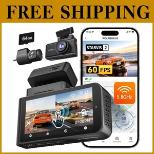 Front and Rear Dash Cam, 1440P+1080P, Touch Screen, G-Sensor - Picture 1 of 10