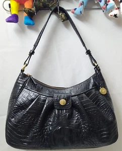 Brahmin Melbourne Black Leather Crocodile Embossed Zipper Closure Shoulder Bag - Picture 1 of 19