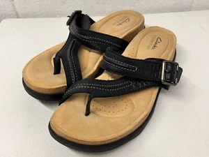 Clarks Damengröße 11 schwarz Leder Brynn Madi Flip-Flop Sandale Schaumstoffpolster - Bild 1 von 12