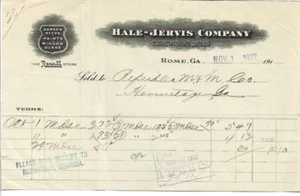 HALE_JARVIS COMPANY ROME GA. RECHNUNG DATIERT 1. NOVEMBER 1912 - Bild 1 von 1