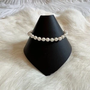 Vtg Glass Bead Bracelet Coquette Elegant Metallic White Hand Knotted 13410 - Picture 1 of 9