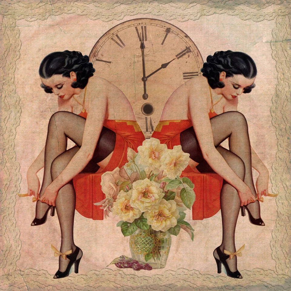 Mirror Mirror- Retro Kitsch Pin-Up with Cupcake 8x8 Fabric Block -Great 4 Crafts - Image 1 of 1