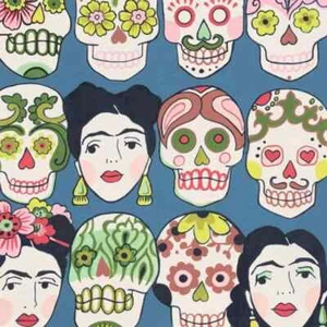 Denim Blue Alexander Henry Folklorico Gotas De Amor Frida Kahlo Cotton BTHY - Picture 1 of 1