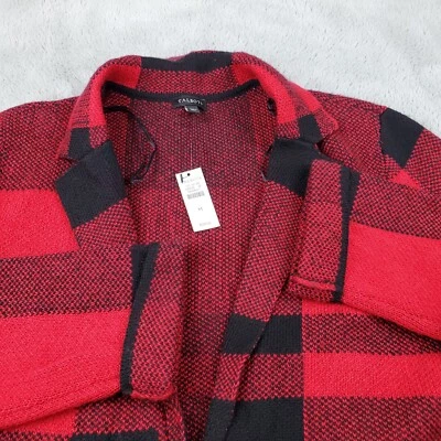 Cárdigan suéter Talbots para mujer mediano búfalo a cuadros frente abierto tejido de algodón Foto 1 de 4