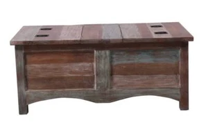 ISHAN MANGO STORAGE COFFEE TABLE MULTICOLOUR STORAGE TRUNK RUSTIC DISTRESSED - Picture 1 of 5
