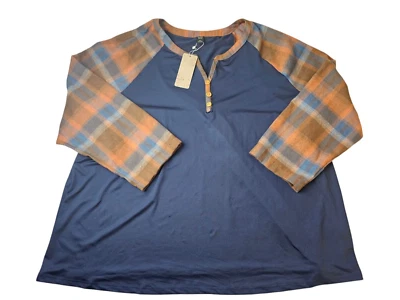 Emery Rose женщин темно-синий оранжевый фланель длинным рукавом v-образным вырезом плюс 5XL новый с Ярлыками - Изображение 1 из 4