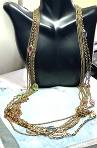 Vintage 6 Strang Kette Station Mehrfarbig Strass Halskette 34" - Bild 1 von 12