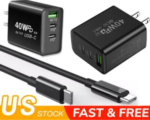 40W Fast Charging Double Type-C Wall Charge Block for iPhone 16 15 14 13 Pro Max - Picture 1 of 26