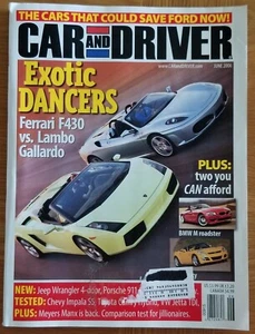 Car and Driver Magazine June 2006, Ferrari F430/Lambo Gallardo Cover, Good Cond - Picture 1 of 2