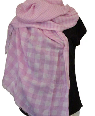 NEW Talbots Scarf Shawl Womens Pink Check Pattern 72x27 Lightweight Rayon INDIA - Image 1 of 4