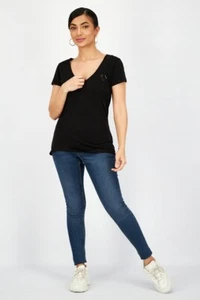 Womens True Religion Crystal Accent Logo Deep V-Neck Tee Size XLarge - Picture 1 of 7