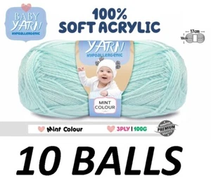 10 x Knitting Baby Yarn Crochet Ball Wool 100g 3Ply MINT Colour Brand New - Picture 1 of 2