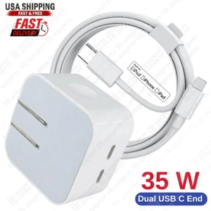 PD 35W Dual USB C Fast Charger Power Adapter Type C Cable For iPhone 14/13/12/11 - Picture 1 of 17