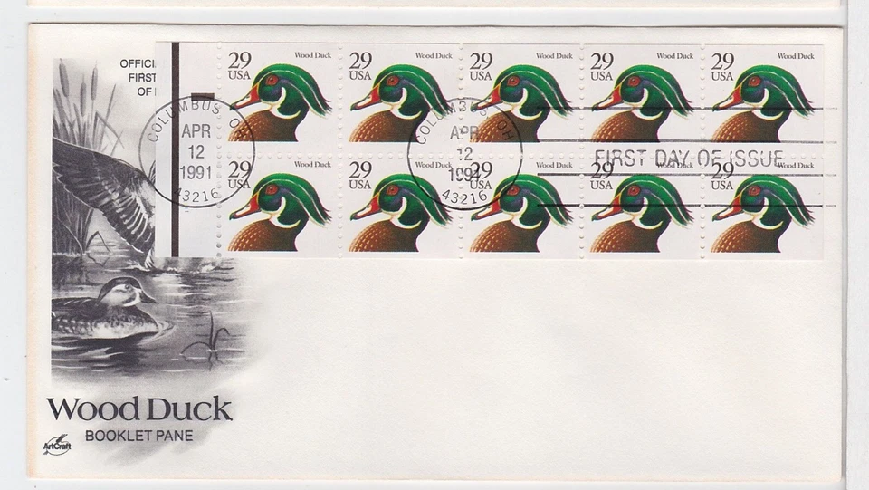 TurtlesTradingPost- Wood Duck Booklet Pane 1991  #2484a- Artcraft Cachet FDC - Image 1 of 1