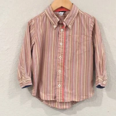 Camisa manga longa Gap Boy tamanho 4T listrada colorida botão 100% algodão - Imagem 1 de 4