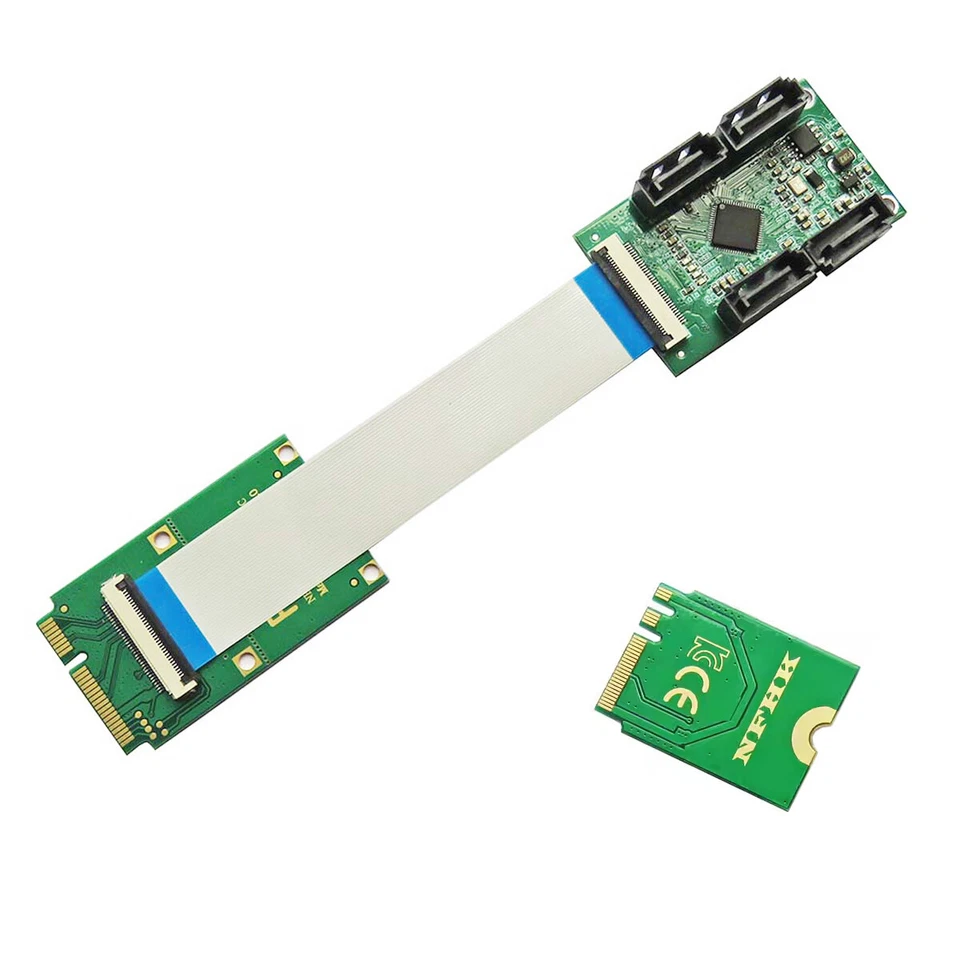 Cablecy Mini PCI-E PCI Express & NGFF A+E Key to SATA 3.0 Four Ports Adapter - Image 1 of 1