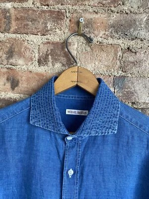 Camisa Michael Bastian Hombre, Talla 15.75/40 Mediana Lino/Algodón Azul Italia Foto 1 de 4