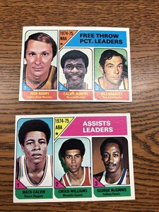 1975 TOPPS BASKETBALL SET, #3 NBA Free Throw % Leaders, #226 ABA Assist Leaders