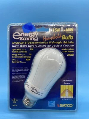 SATCO S6216 ENERGY SAVING 15W / 60 EQUIVALENT CFL 3000K 720LM FLUORESCENT BULB - Image 1 of 2
