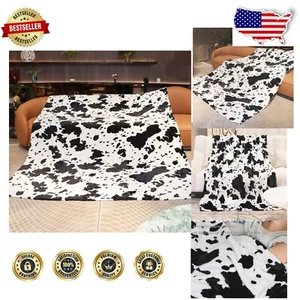 Stylish 90"x108" Cow Print Fleece Blanket - Cozy Home Decor for Every Season - Picture 1 of 9