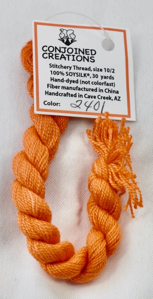 Conjoined Creations Thread 100% Soy silk 10/2 30 yards hand-dyed orange 2401 - Image 1 of 1